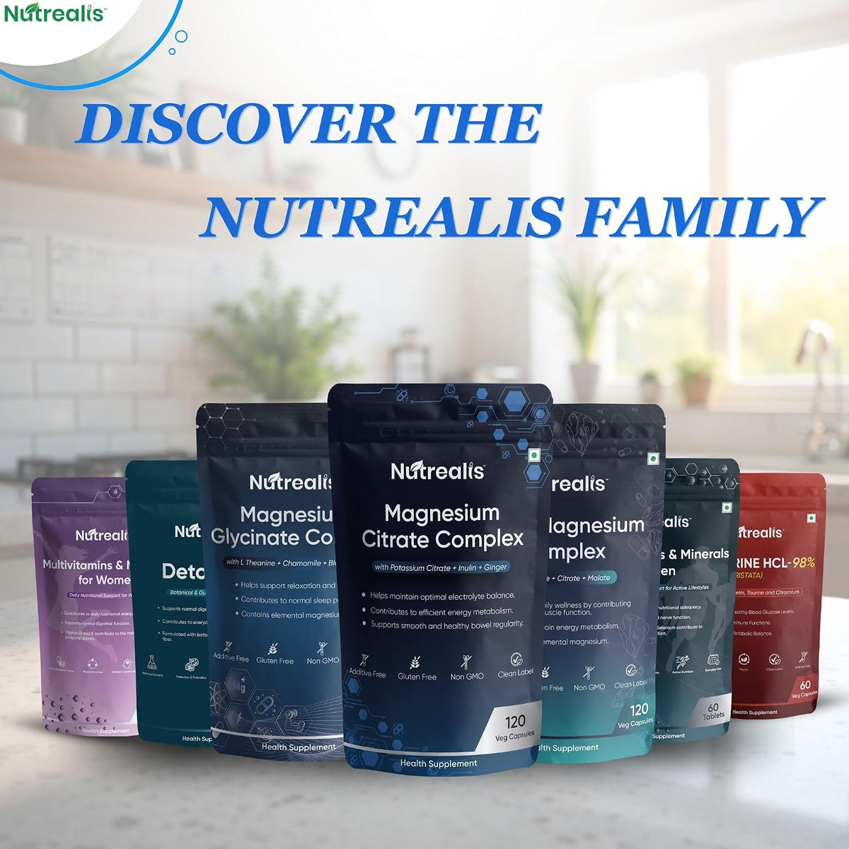 Nutrealis Magnesium Citrate 1000mg | 120 Veg Capsules | Magnesium Supplement with Potassium, Inulin & Ginger | Electrolyte, Muscle, Nerve, Digestion & Energy Support