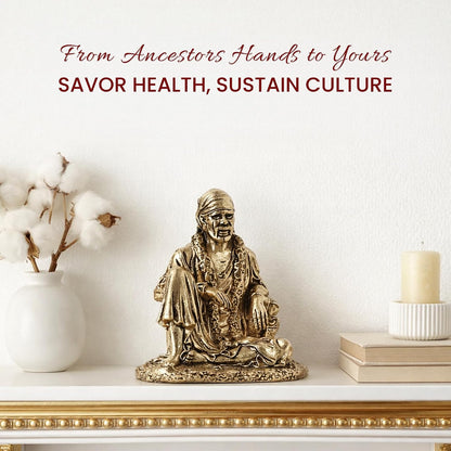 Saibaba Brass Idol for Pooja Room | Small Brass Saibaba Murti for Home Temple | Decorative God Statue (Design01: L4 x W4 x H5 cm)