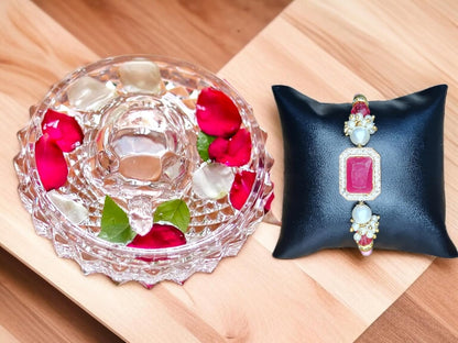 SAUDEEP INDIA Feng Shui Crystal Tortise with Plate for Good Luck with Rakhi for Brother | Turtle for Vastu Home Decor(Bhai-Rakhi with Gift Hamper)