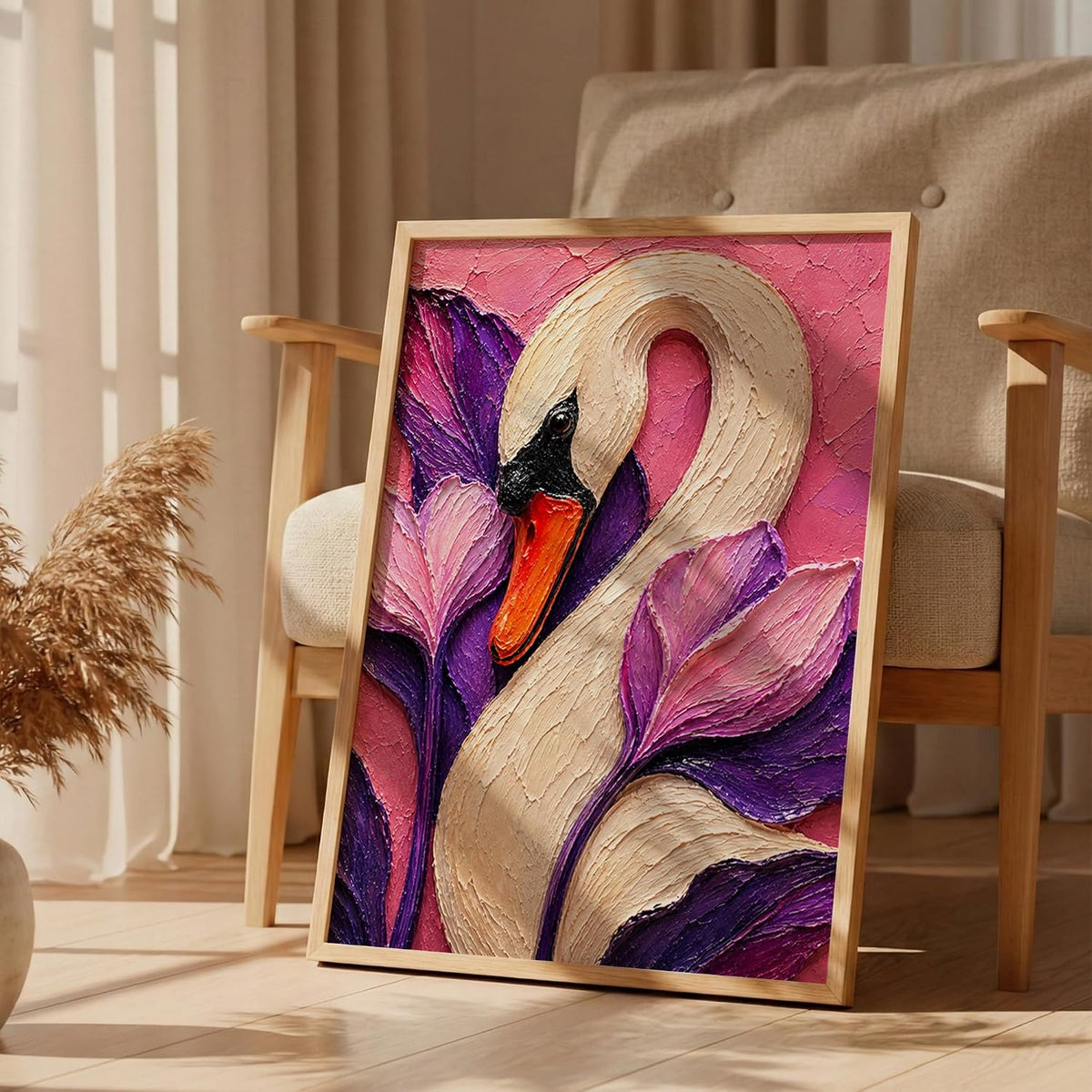 White Swan Framed Wall Art, Natural, 10x13 Inches