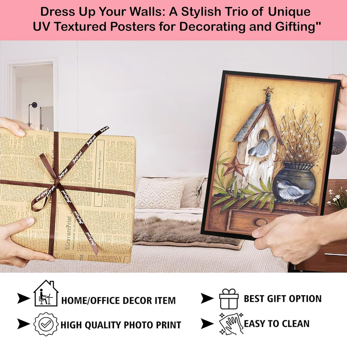 Wall Painting Frames For decor, Pictures Frame For Living Room, Home Decoration, Bedroom, Set of 3, 1pc- 23 x 30 cm, 2pc- 12.5 x 30 cm (Design 15)