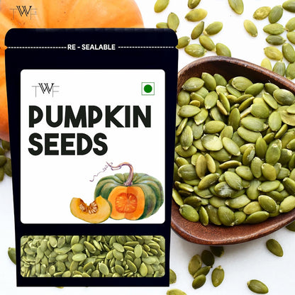 TWF Virgin Pumpkin Seeds | AAA Grade Seeds for Eating | High Protein, Fibre & Magnesium | Raw | Unroasted | Unsalted | Highest Natural Potency | Resealable Pack | Healthy Diet Snacks