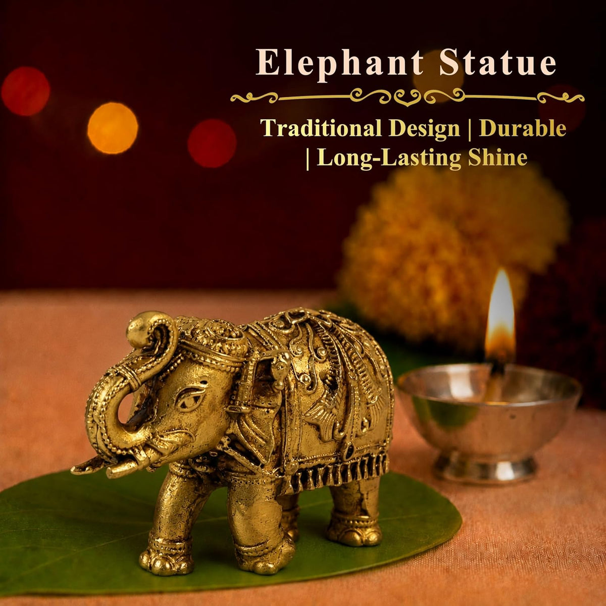 1.5 Inch Pure Brass Elephant Statue | Vastu Showpiece for Home Temple, Mandir, Office Desk & Living Room | Good Luck Gift & Home Decor