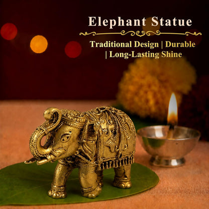 1.5 Inch Pure Brass Elephant Statue | Vastu Showpiece for Home Temple, Mandir, Office Desk & Living Room | Good Luck Gift & Home Decor