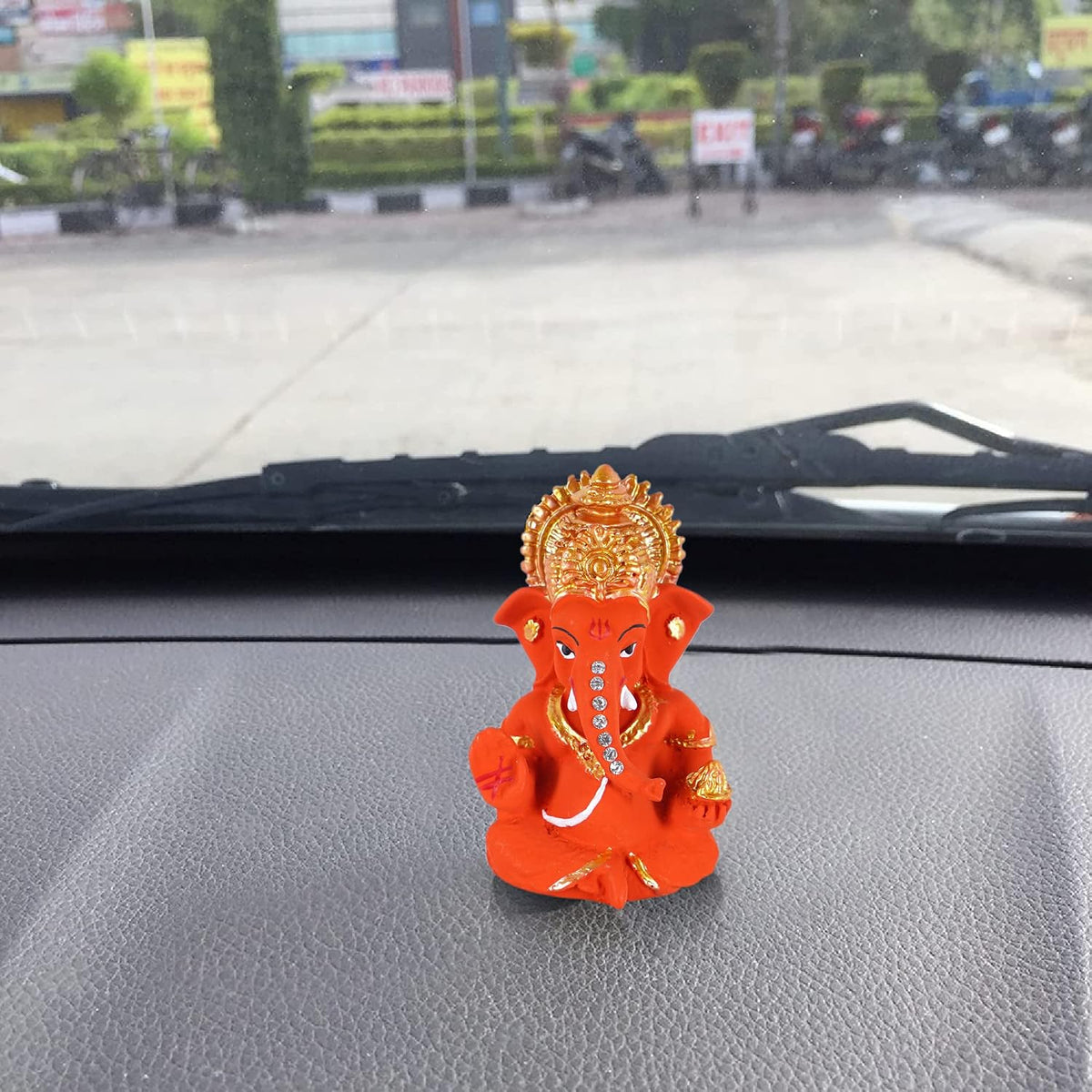 Polyresin Orange Ganesha Statue for Car Dashboard God Ganesh Murti Ganpati Idol Figurine with Double Side Tape