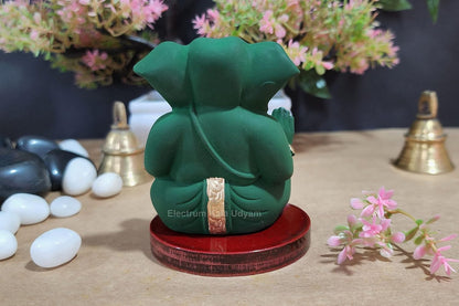 Handcrafted Poly Resin Ganesha Statue with Base - Perfect for Car Dashboard, Office Desk, Shelves, and Home Decor - Ideal Housewarming Gift! (Appugreenwithbase)