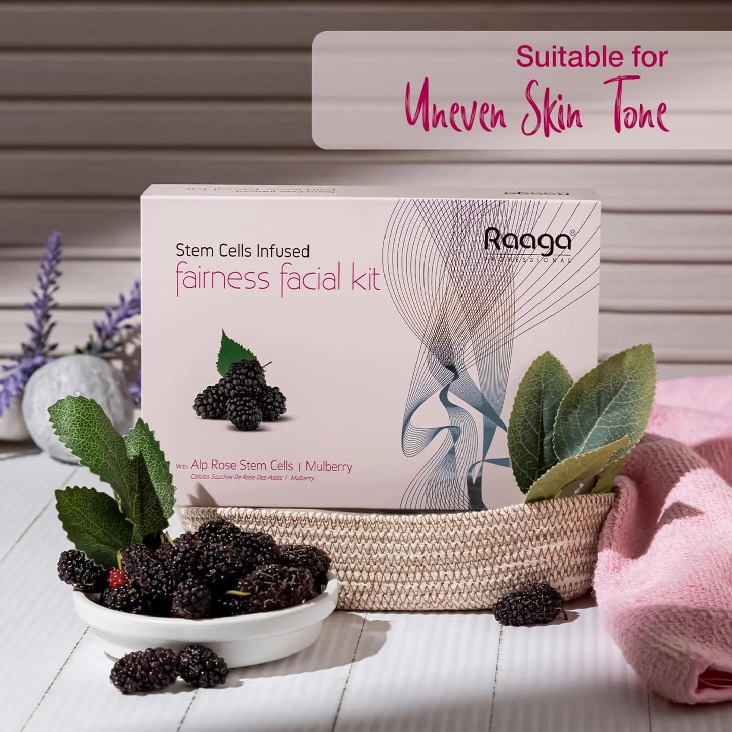 Raaga Professional Fairness Facial Kit | Infused with Alp Rose Stem Cells & Mulberry | Instant Glow & Skin Brightening | 61g