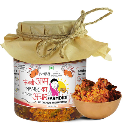 FarmDidi Punjabi Mango Pickle in Fresh Homemade Sour & Slightly Spicy Dry Aam Ka Achaar North Indian Punjabi Style Pickle Made With Less Oil No Chemical Preservatives