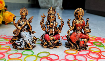 Goddess Lakshmi, Lord Ganesh and Goddess Saraswati Idol/Statue/Murti Decorative Showpiece, Saraswati Ganesha Laxmi Figurine for Puja