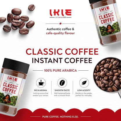 IKIE Classic Instant Coffee Powder 100g | 100% Arabica | Original Freeze-Dried | No Chicory | Cafe Stlye Hot or Cold Coffee, Black coffee, Cappuccino, Latte