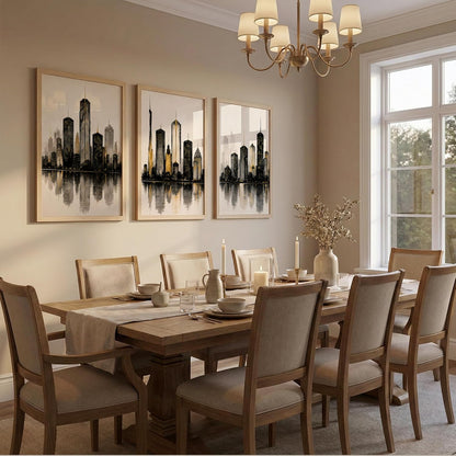 Set of 3 Modern City Skyline Wall Art Paintings for Living Room | Luxury Urban Cityscape Wall Decor | Framed Wall Paintings for Bedroom, Office, Hall & Home Decoration (13x19 Inches)