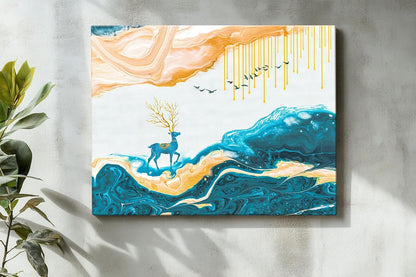 Canvas Deer Painting, Big Size Scenery, Abstract Painting, Painting for Living Room Bedroom, Multicolor, Nature, 58.0 X 45.0 cm, Set of 1