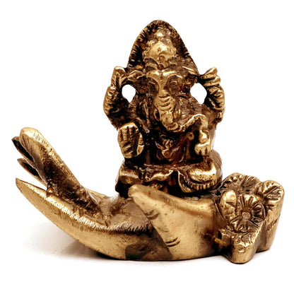 Ganesh Idol on a Palm, Handcrafted Brass Statue Showpiece for Home Decor, Office Table, Gifts