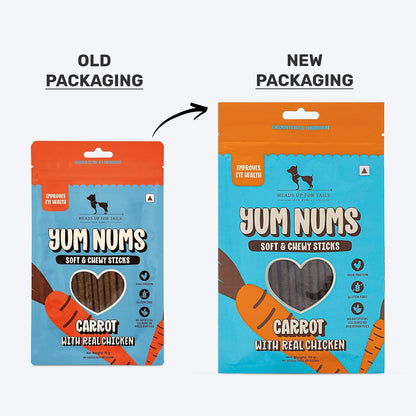 Yum Nums by HUFT Soft & Chewy Sticks - 70gm | Carrot with Chicken | Dog & Puppy Treats | Training Treats for Small & Adult Dogs | High-Protein, Soft & Tasty Snacks