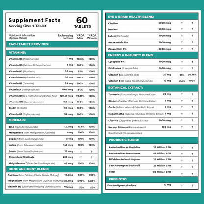 Carbamide Forte Multivitamin Tablets For Adults 50+ | Multivitamin for senior citizens 50 plus | Multivitamin 50 plus With Probiotics To Support Immunity & Energy Levels - 60 Veg Tablet