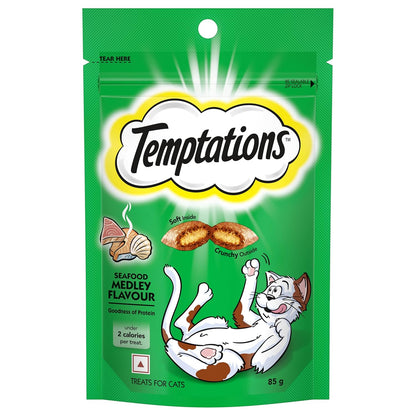 Temptations Crunchy Cat Treats, Seafood Medley Flavour, 85 g, Goodness of Protein, Vitamins & Minerals, Soft Inside Crunchy Outside, Adult, Chunk