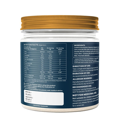 Naturaltein Creamag Boost Creatine 3g + Magnesium Bisglycinate 130mg Supplement Powder, Orange Flavour, Supports Strength, Energy & Recovery, 100g (20 Servings)