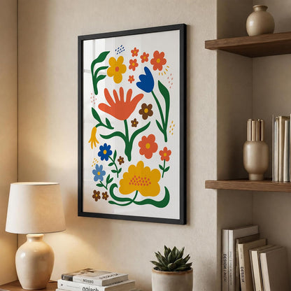 Floral Wall Art for Home Decor, Framed Flower Painting for Living Room, Bedroom & Office, Boho Folk Botanical Artwork, Colourful Aesthetic Wall Décor (DGN15-Black10x13 inch)