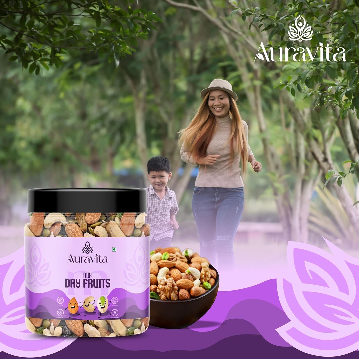 Auravita Mix Dry Fruit | Healthy Mixed Nuts and Seed with Almonds, Cashews, Dates, Pumpkin Seeds, Candied Amla | Reusable Jar Pack Of 1