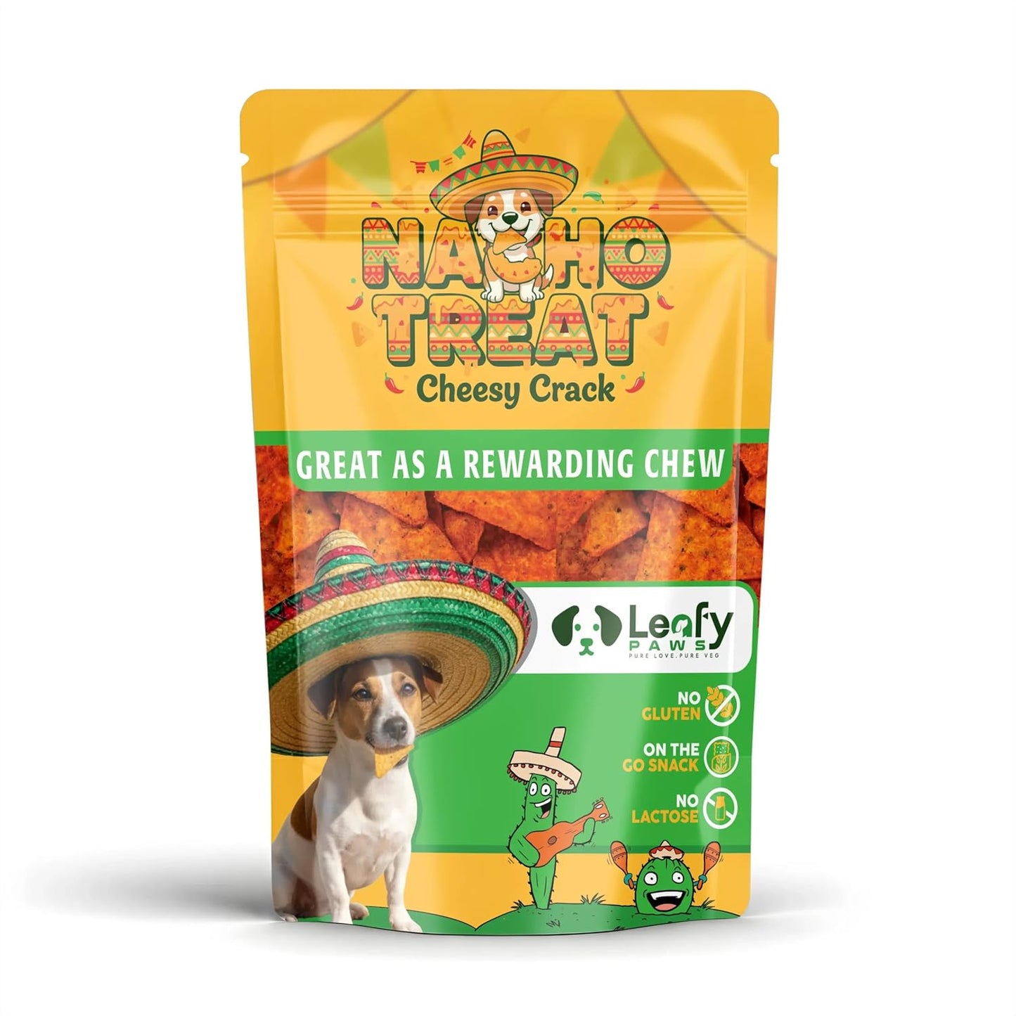 LeafyPaws Nacho Treats Dog Snacks (45g) | Natural Reward Treats for Dogs | 100% Natural Grain Free, Lactose Free, No Added Preservatives (Cheesy Crack)