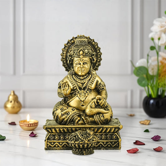 6 Inch Resin Kubera Idol for Spiritual Gifts | Kuber Murti Figurines for Pooja Room Money Good Luck & Wealth | Home Decor Items for Hall | Brass Colored