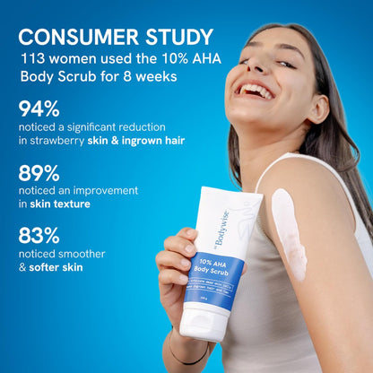 Be Bodywise 10% Lactic AHA Exfoliating Body Scrub 200g | Tan Removal & Soft-Smooth Skin | De-Tan Bathing Scrub with Centella Water & Aloe Vera, Removes Dirt & Dead Skin from Neck, Knees, Elbows & Arms | All Skin Types