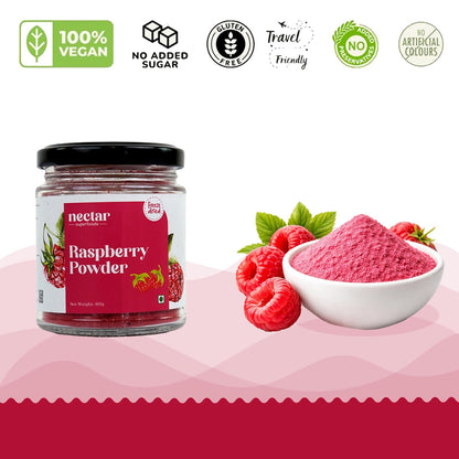 Freeze Dried Raspberry Powder- 60 grams Jar-Pack of 1 Nos | 100% Natural | No Added Sugar, Preservative-Free & Vegan |