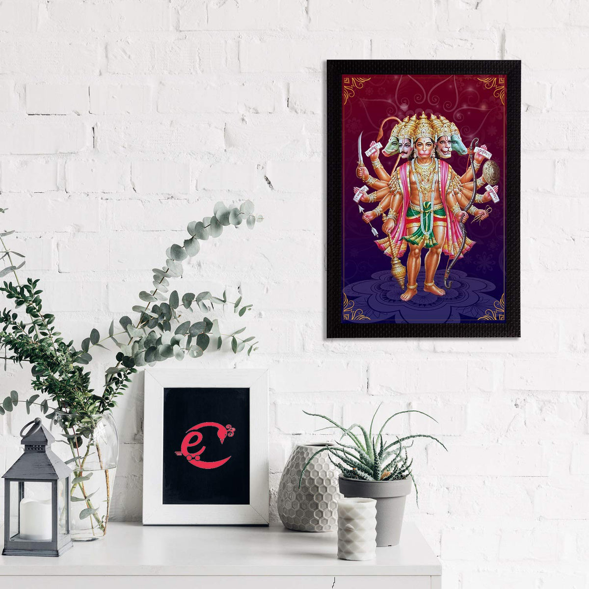 Engineered Wood Panch Mukhi Lord Hanuman Satin Matt Texture UV Art Painting, 10 Cm