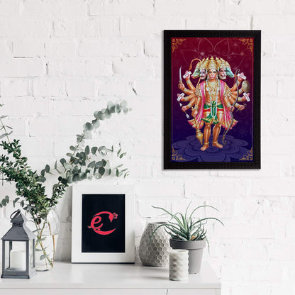 Engineered Wood Panch Mukhi Lord Hanuman Satin Matt Texture UV Art Painting, 10 Cm