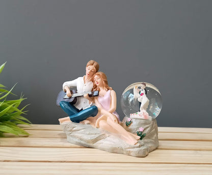 Romantic Love Couple Glass Ball Miniature Statue Showpiece for Gift Husband Wife Girlfriend Boyfriend Girls Boys- Home Decor Items -Decorative Showpieces Gift Items for Home Living Room