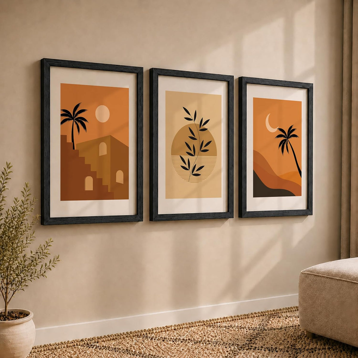 Minimalist theme coconut tree wall paintings for home decoration/Tree art wall frames for wall decor Set of 3 Frames (Theme-Nature) (Pattern-Minimal) (Art-14, 10x13inch)