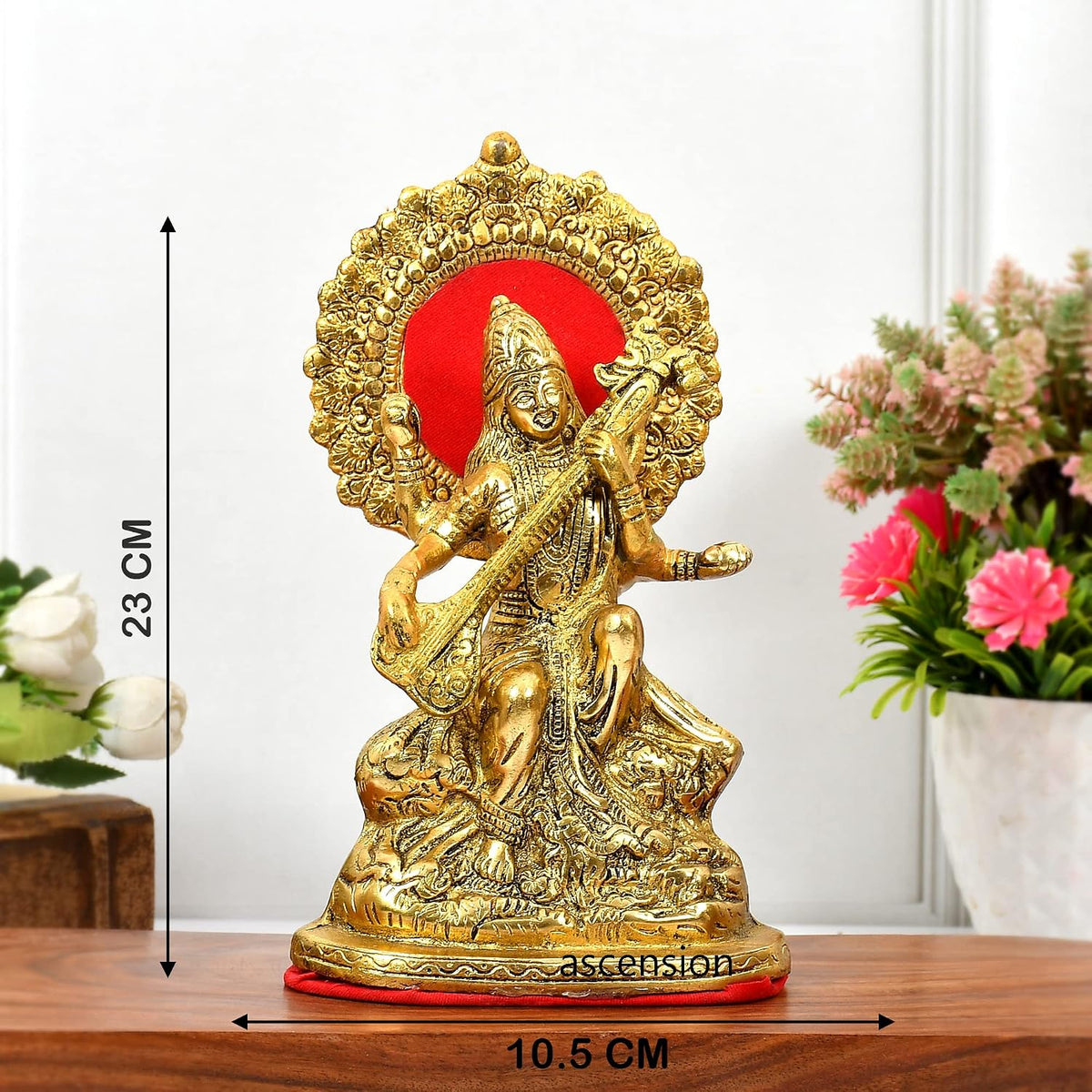 Gold Plated Saraswati Maa Metal Idol, Hindu Goddess Saraswati MATA Murti for Pooja Room Home Study Room Table Decorative,Showpiece Figurines,Religious Idol Gift
