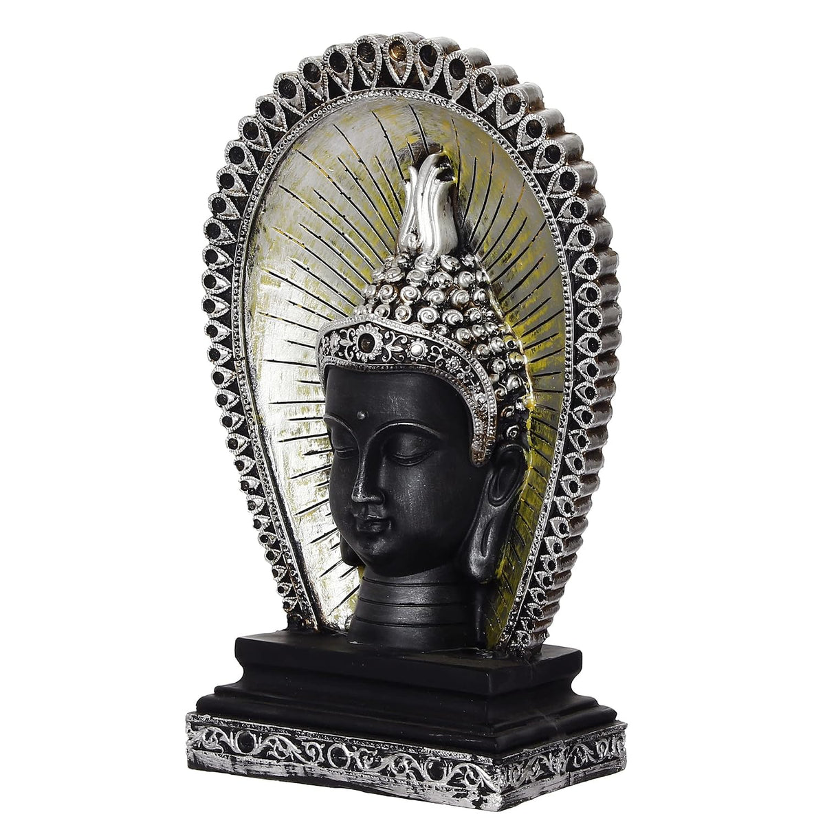 Silver Black Resin Lord Buddha Head Statue with Back Cover | Buddha Idol for Home Decor Living Room Office | Buddha Statue Gift for Diwali Housewarming Buddha Purnima Birthday