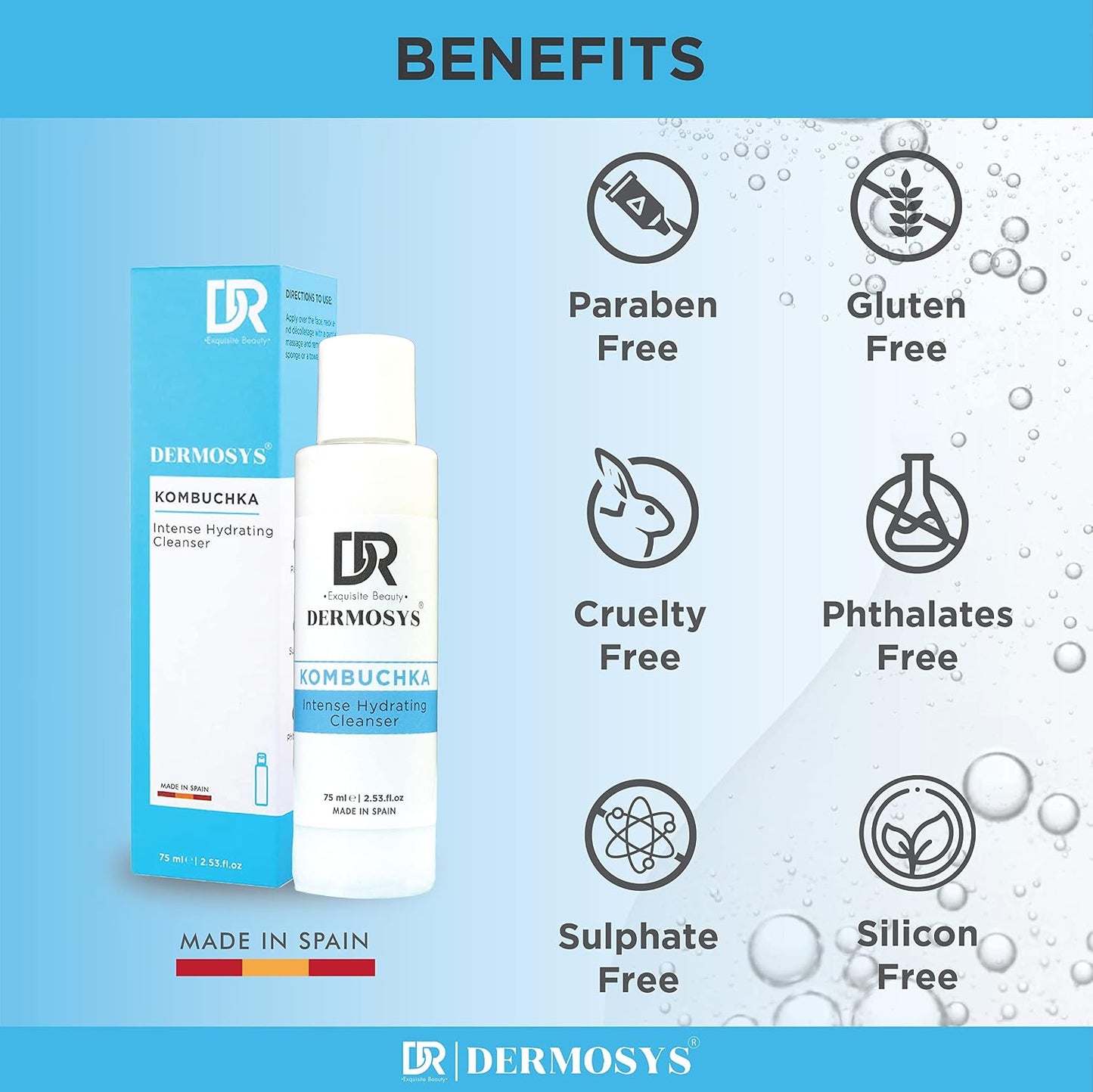 DERMOSYS Hydrating Cleanser for Women & Men | Gently Removes Impurities & Excess Oil | With Kombuchka & Black Tea Extract | Non-Drying Daily Facial Cleanser for All Skin Types – 75ml
