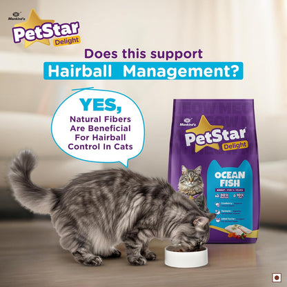 Mankind PetStar Adult Cat Food – Ocean Fish Flavour (1 KG) | Complete Nutrition with Taurine & Omega for Urinary, Digestive & Heart Health
