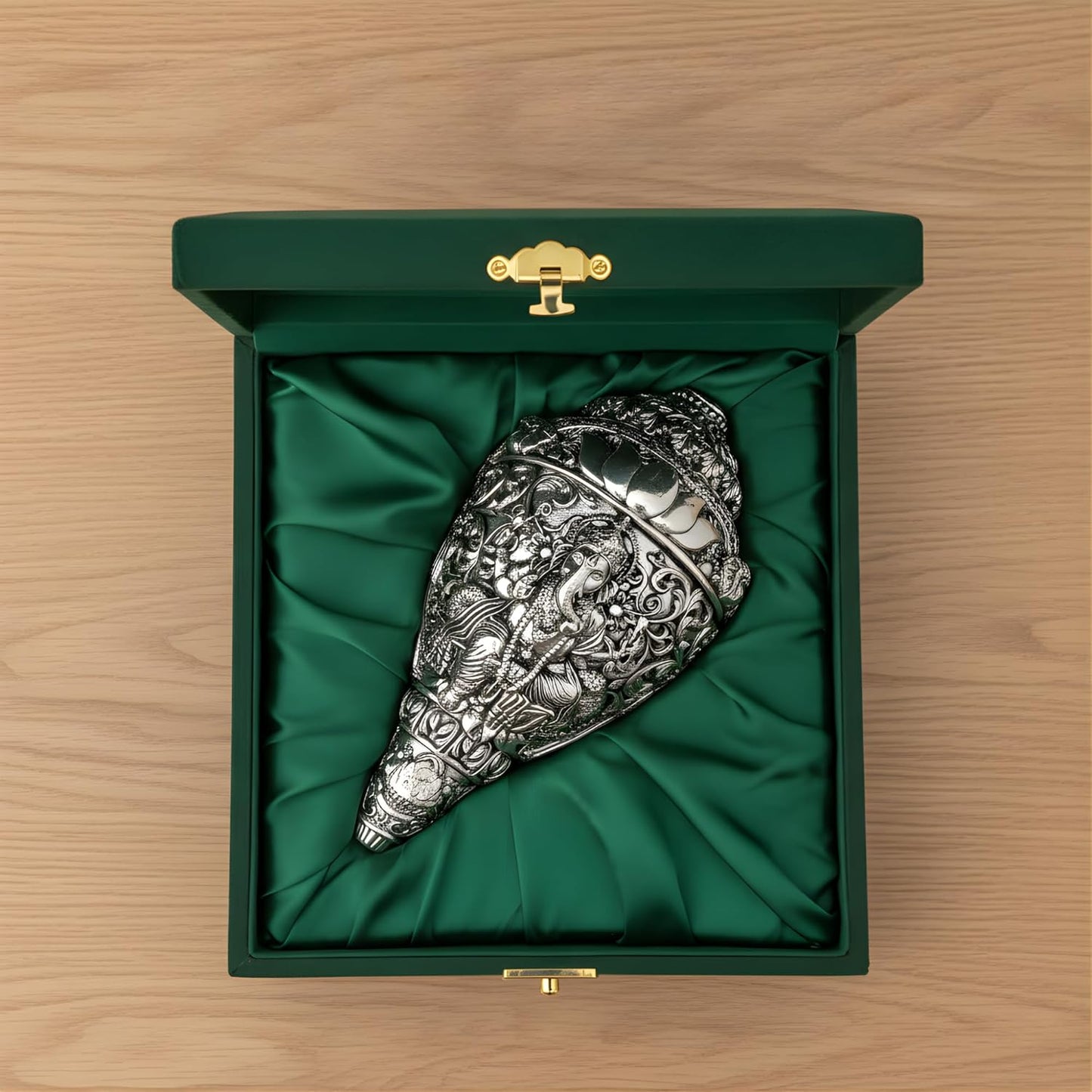 Dev Aastha 999 Pure Silver Plated Ganesh Shankh | 6 Inch Grand Vastu Showpiece for Success & Wealth | Sacred Conch Shell Idol for Home Temple & Altar