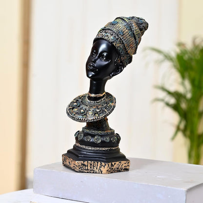 African Lady Statue with Pot|Graceful and Cultural Home Décor (Pack of 1, Black, Green & Golden, Model 1)