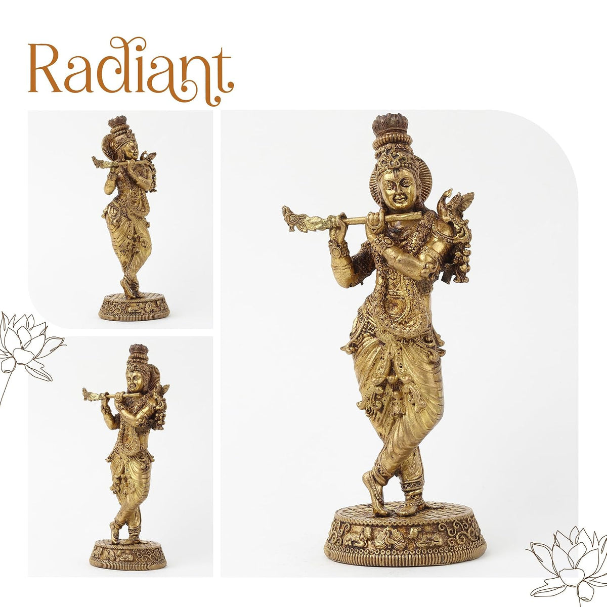 Handcrafted Brass Krishna Murti | Divine Flute-Playing Lord Krishna Idol for Home Temple & Spiritual Decor (Design03: L6 x W4 x H13 cm)