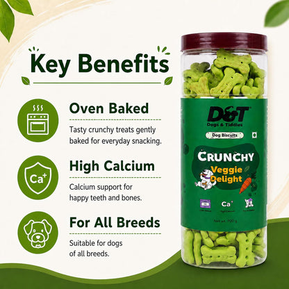 Dogs & Tiddles Veggie Delight Dog Biscuits 700g | Oven Baked Crunchy Dog Treats | High Calcium Dog Snacks for All Life Stages & All Breeds