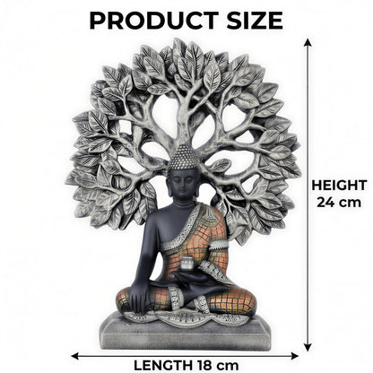Global Grabbers Buddha Statue Showpiece Idol Home Decor Decoration Items for Living Room and Gifts (Silver Black Copper)
