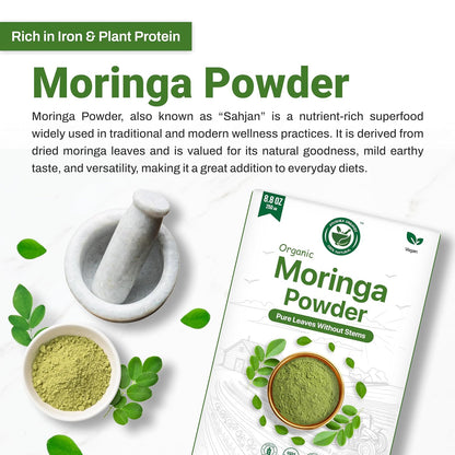 Moringa Powder 250g | USDA Organic Certified Drumstick Leaves Powder | 100% Pure & Fresh Moringa Leaf Powder | Rich in Vitamins, Minerals & Antioxidants | Natural Superfood for Energy, Stamina & Vitality | Non-GMO & No Preservatives AYUSHKA ORGANIC