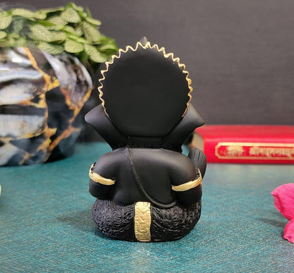 Gold Art India Terracotta Black Ganesh Idol for Car Dashboard Small Ganesha Murti Ganpati Idol for Home Decor Puja Lord Ganesh Statue Gift for Office Desk Puja Room Figurine 3.5 X 2 Inches, Idol