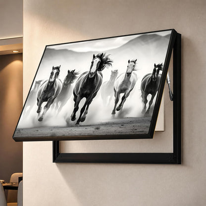 Electric MCB Box Cover Frame With Hydraulic Decorative Painting White 7 Running Horse Painting Electrical Panel box Cover, Switch Box Frame Will Fit Max 10x14 inch Switch Board, Outer Size 13X17 Inch