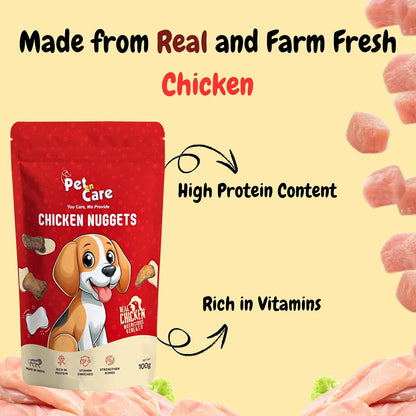 Pet En Care Chicken Nuggets Dog Treats, 100g | Real Chicken | Protein Rich | Vitamin Enriched | All Breed and Sizes, All Life Stages, Dry Food
