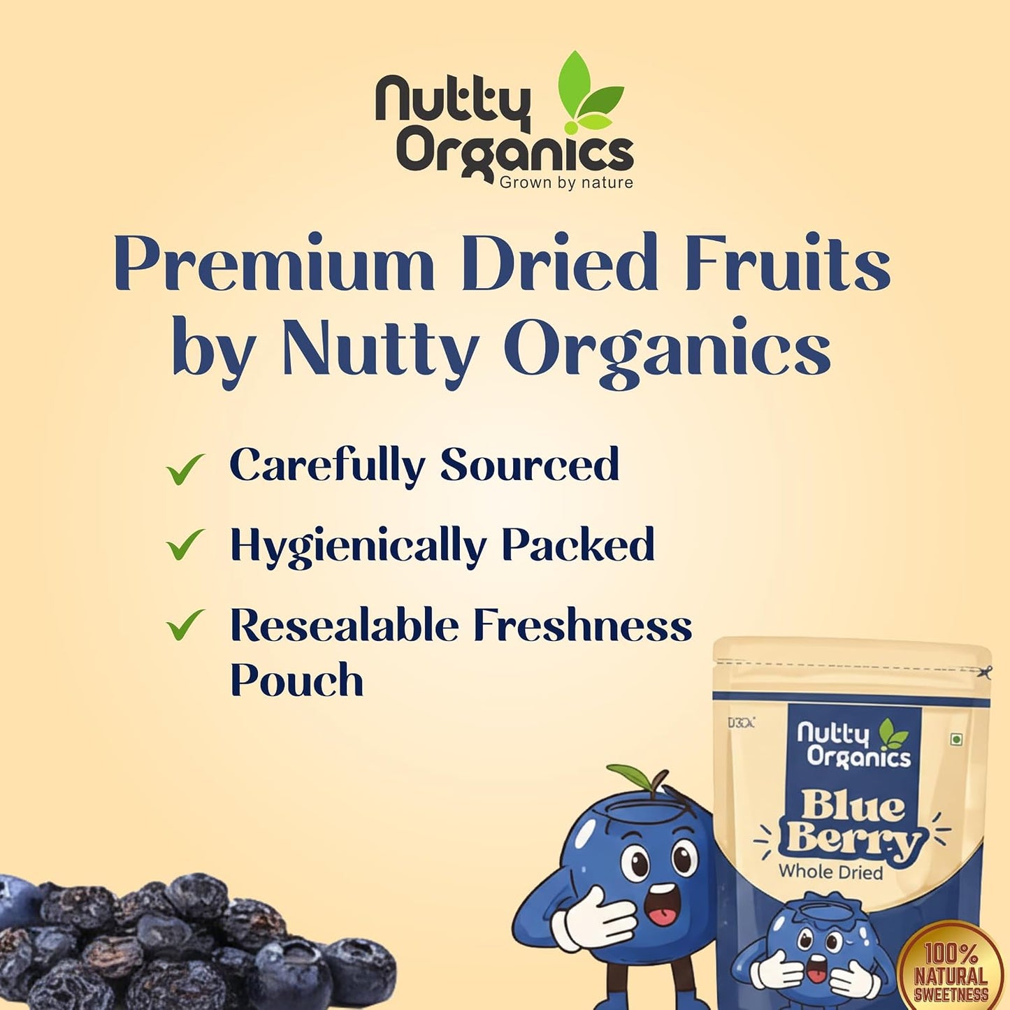 Nutty Organics Whole Dried Blueberries 150g | No Refined Sugar | 100% Natural | Rich in Antioxidants & Fiber | Premium Imported Dry Frui