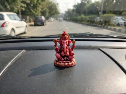 Polyresin and Marble Ganesh Ji Idol Murti for Pooja Room & Car Dashboard (Pink, Aashirwad Mudra)