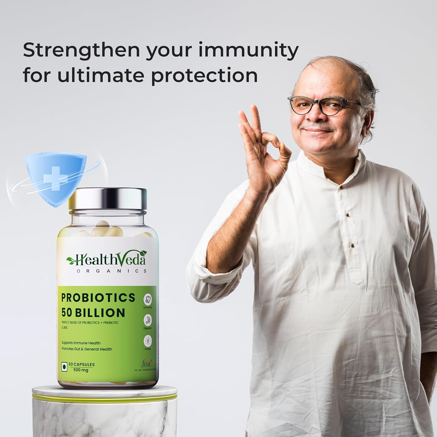 Zephivo HEALTH VEDA ORGANICS PRIVATE LIMITED Probiotics 50 Billion Cfu Multi-Strains With Prebiotic | Good Digestive, Gut Health, Diarrhea, Gas & Bloating Support | Men And Women - 60 Vegetarian Capsules