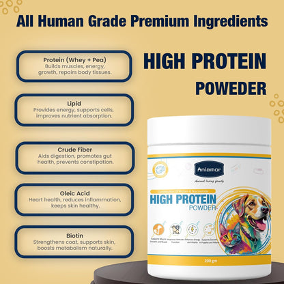 Aniamor High Protein Powder for Dogs and Cats|Weight Management|Pets Supplement|All Life Stage|200gm Jar