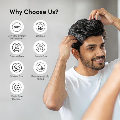 Man Matters DHT Blocking Anti Hair Fall Shampoo 200ml | Paraben & Sulphate Free | With 1% Saw Palmetto, Biotin, Caffeine & Argan Oil | No Side Effects