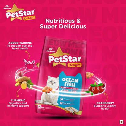 Mankind PetStar Kitten Cat Food – Ocean Fish Flavour (1 Kg) | Complete & Balanced Nutrition for Healthy Growth, Hairball & Digestive Care